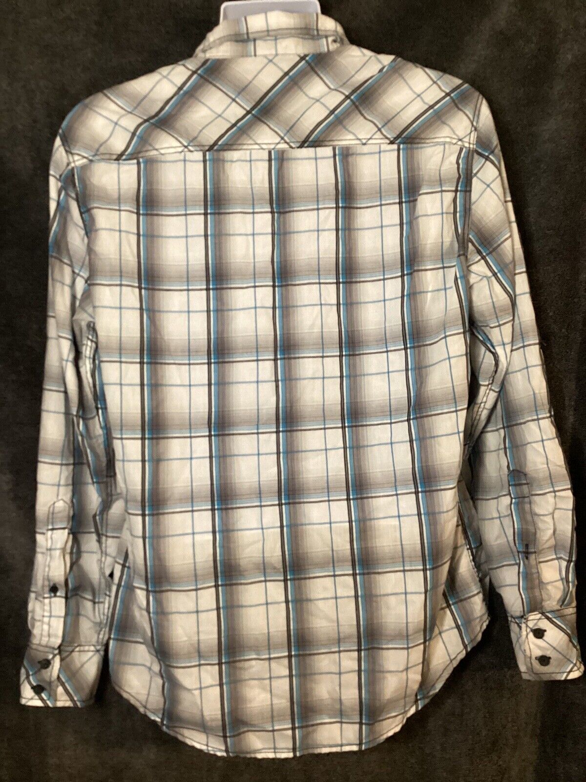 Black ￼￼blue Western ￼wear Plaid Long Sleeve Button Down Shirt Men M Casual