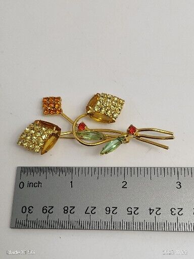 Vintage Topaz  Rhinestone Crystal Abstract Floral Navettes Brooch Pin Art Deco