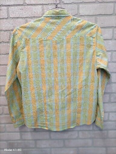 AURA by Wrangler Womens L Yellow Green Blue Plaid Pearl Snap Western Shirt READ