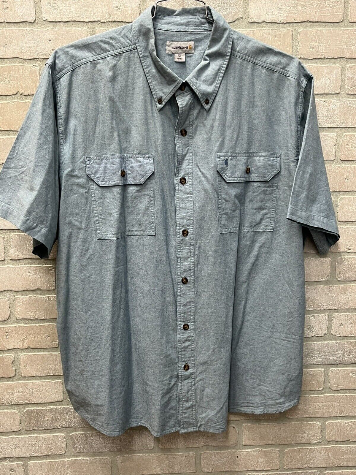 Carhartt Relaxed Fit T-Shirt Short Sleeve Button Up Blue Men’s Size 2XL Tall