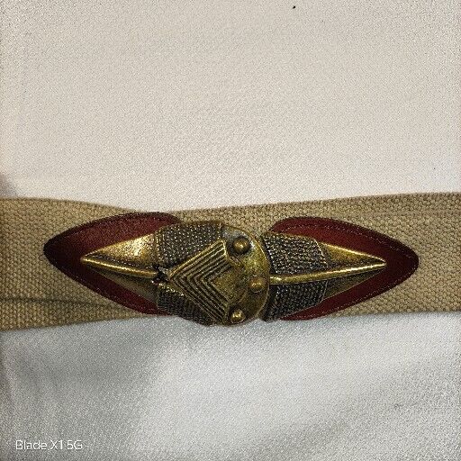 Vintage Omega USA Arrow Brass Buckle Tan Womens Belt Size 33" Stretch