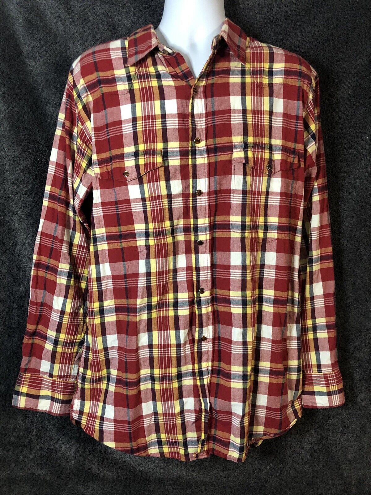 Walls Ranch Wear Pearl Snap Men Sz M Long Sleeve Shirt Work Western Plaid