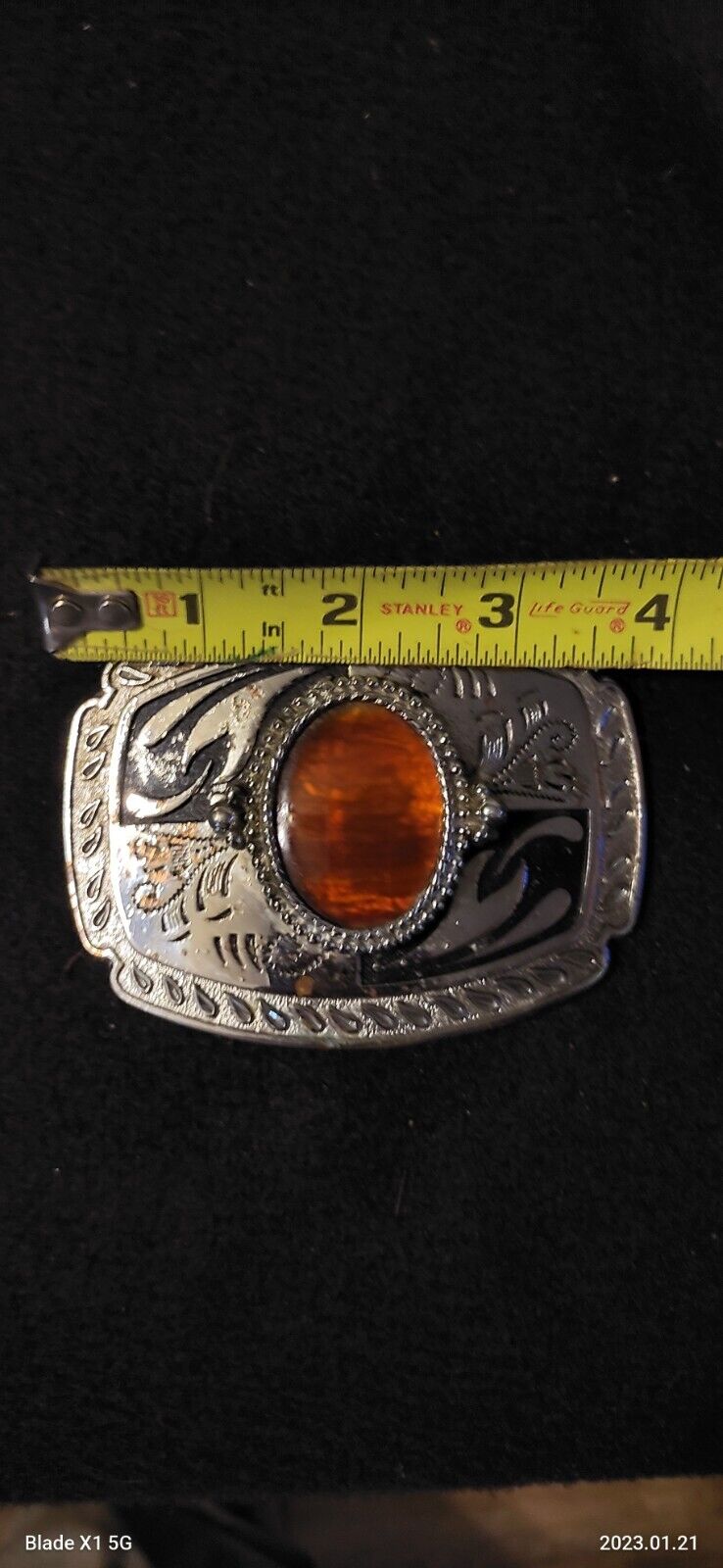 Vintage Western Silver Tone Belt Buckle With Brownish Red Stone