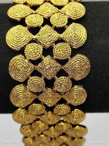 Vintage JJJ Chunky Gold Tone Textured Nugget Flexible Wide Fashion Bracelet