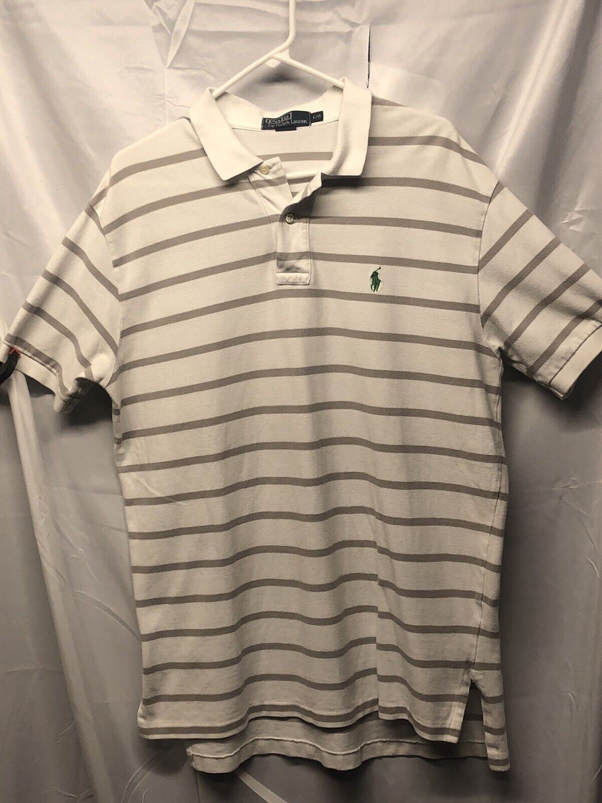 Polo by Ralph Lauren Men's striped shirt; Large; white with grey stripes