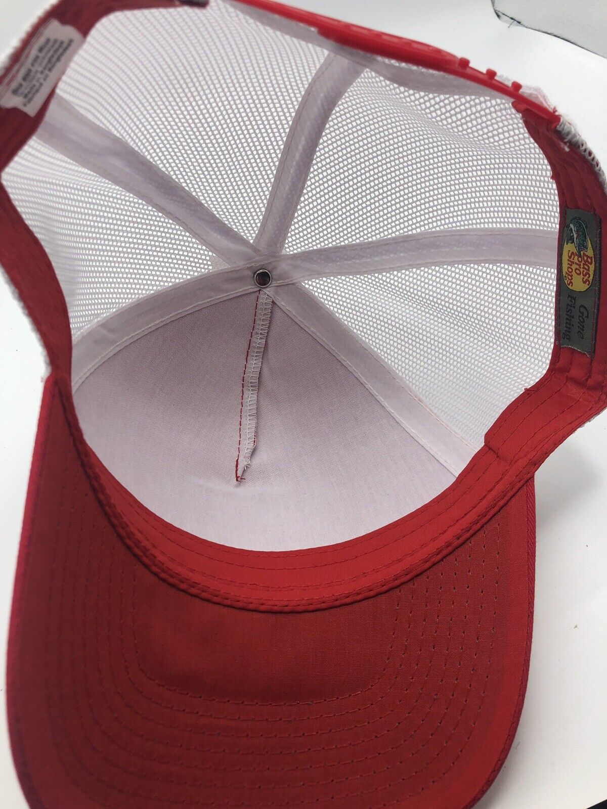 Bass Pro Gone Fishing Trucker Hat snap back red and white New W tags since 1972