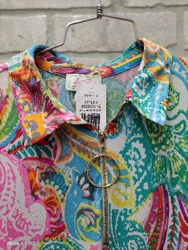 Ivy Road XL Bright Multicolor Paisley Zip Up Ring Short Sleeve Tunic Dress NWT