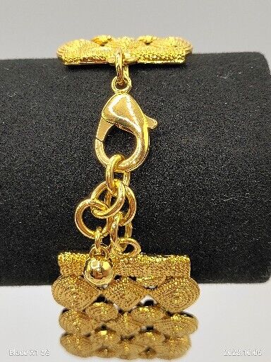 Vintage JJJ Chunky Gold Tone Textured Nugget Flexible Wide Fashion Bracelet