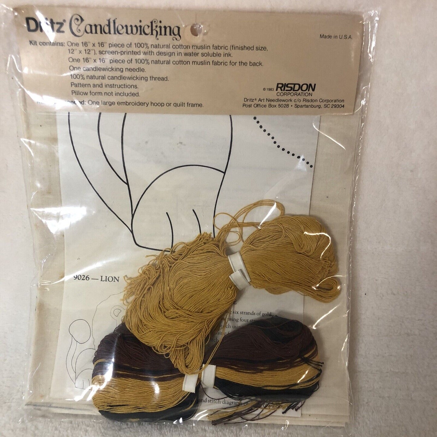 Vintage Dritz Pillow Candlewicking Embroidery Kit Lion 9026 NEW 1983 12x12