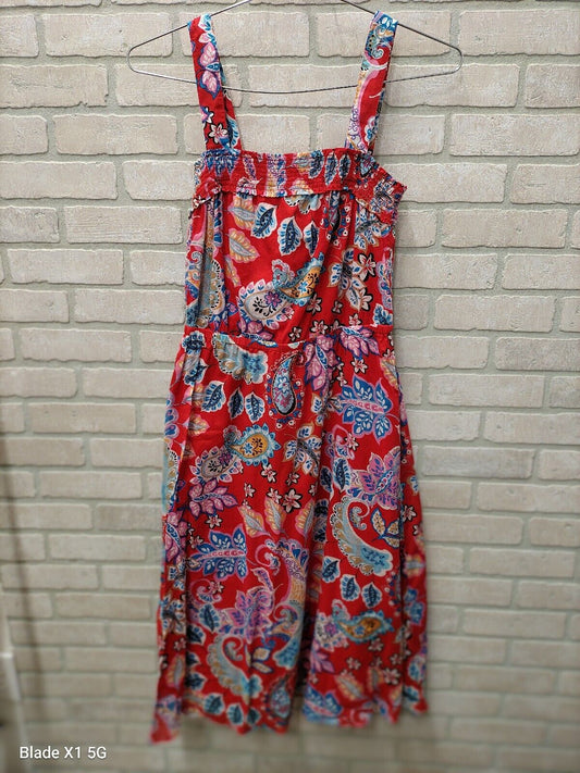 Talbots Fantastic Red Paisley Midi Summer Sleeveless Dress Fit & Flare Size 8