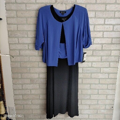 Perceptions New York NWT 2 Piece Dress Cardigan Vintage Blue And Black 18w