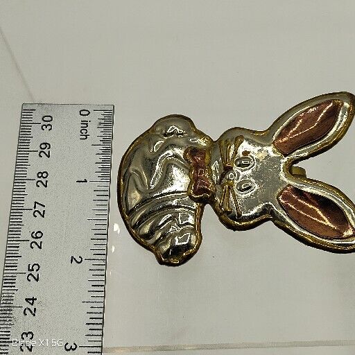 Vintage Silver Copper Gold Tone Large Easter Bunny Rabbit Brooch Pendant Pin