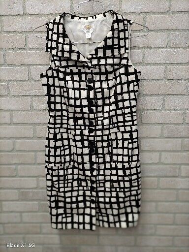 Talbots Corduroy Collared Button Sleeveless White Geometric Stretch Dress Sz 10