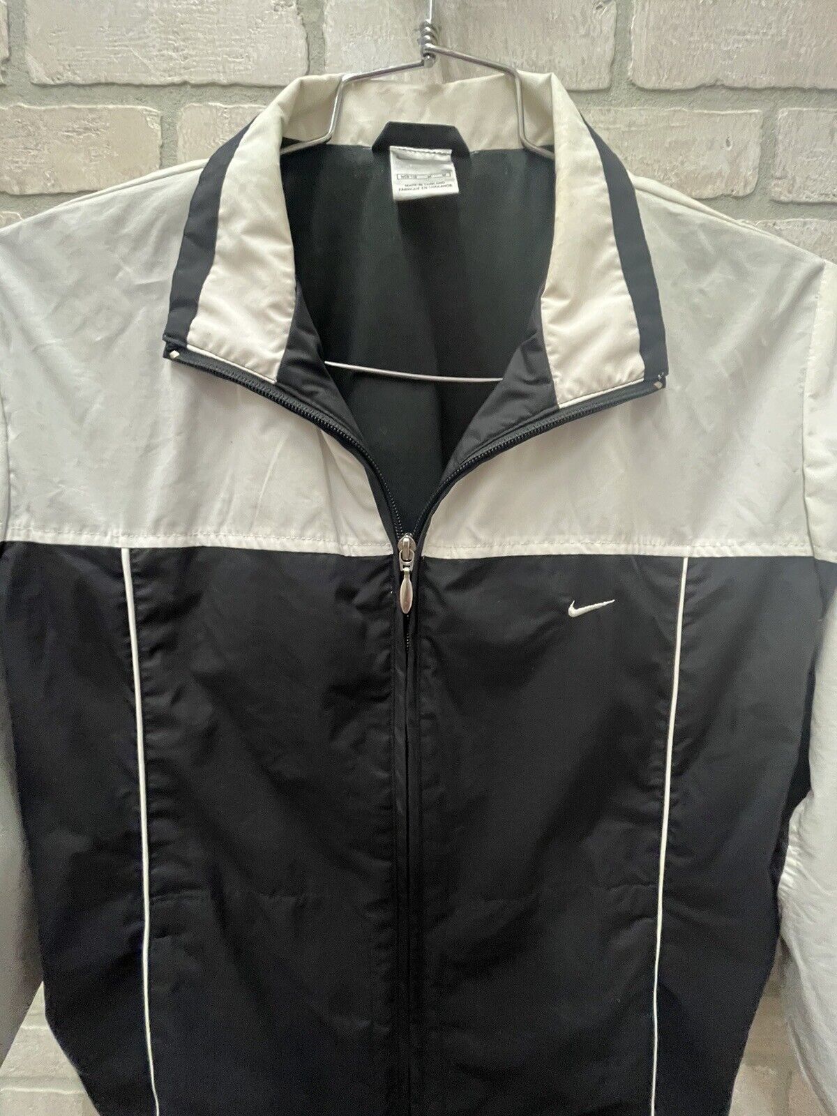 Vintage Nike Womens Windbreaker Jacket Size M Embroided Mini Swoosh White Black