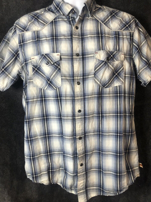 Dakota Grizzly Plaid Short Sleeve Western ￼Button Up Shirt Men's Size Large