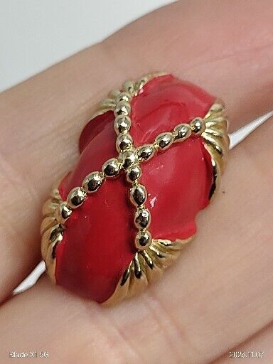 Vintage Red Mens Cufflinks Gold Tone Tasseled Chains Red Oval Stone Suit Shirt