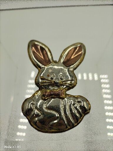 Vintage Silver Copper Gold Tone Large Easter Bunny Rabbit Brooch Pendant Pin