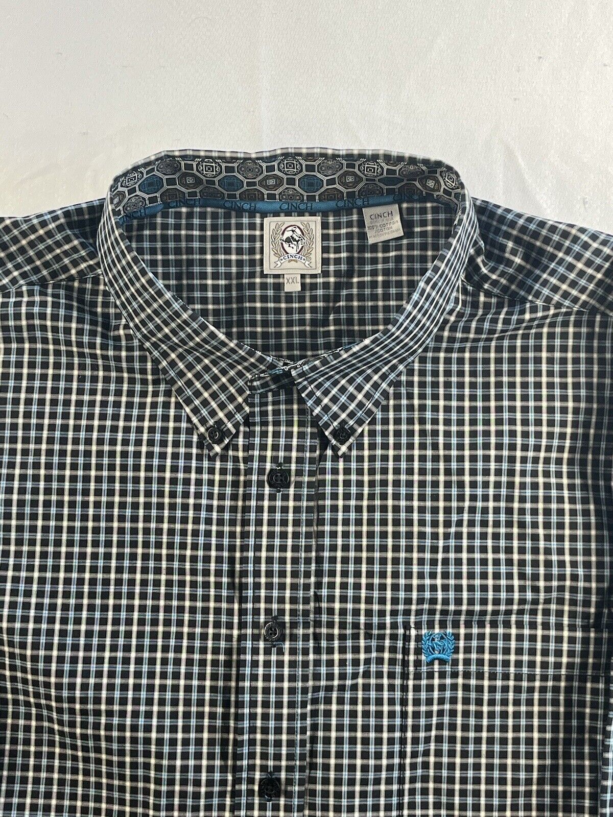 Cinch Button Down Collar Shirt Men's XXL Long Sleeve Cotton Plaid Pocket Logo