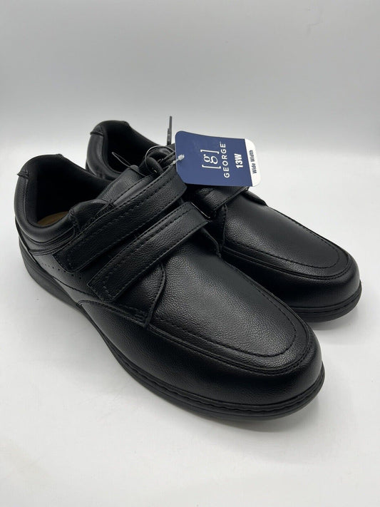 Men Shoes George Size 13 W W/Double Uppers Strap Enclosure Black