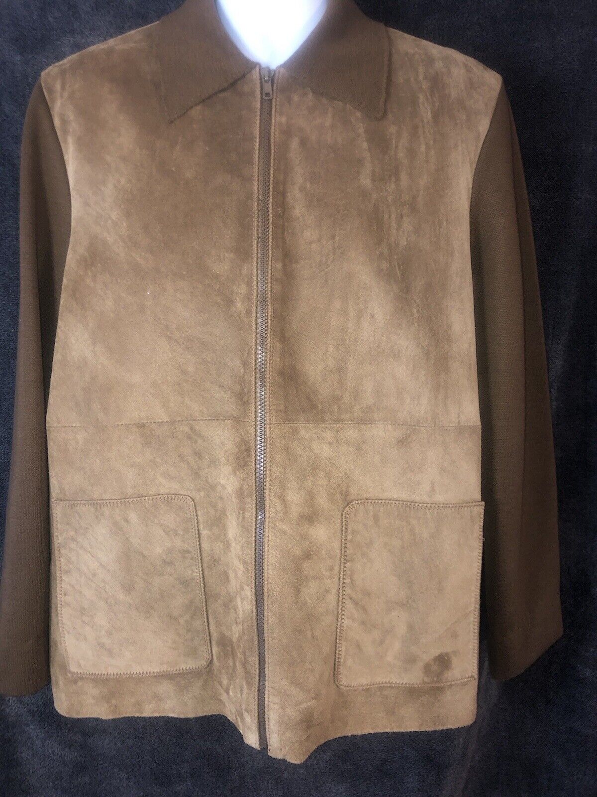 Brandon Thomas Leather Wool Coat Dress Jacket Size 1X or XL Full Zip Up