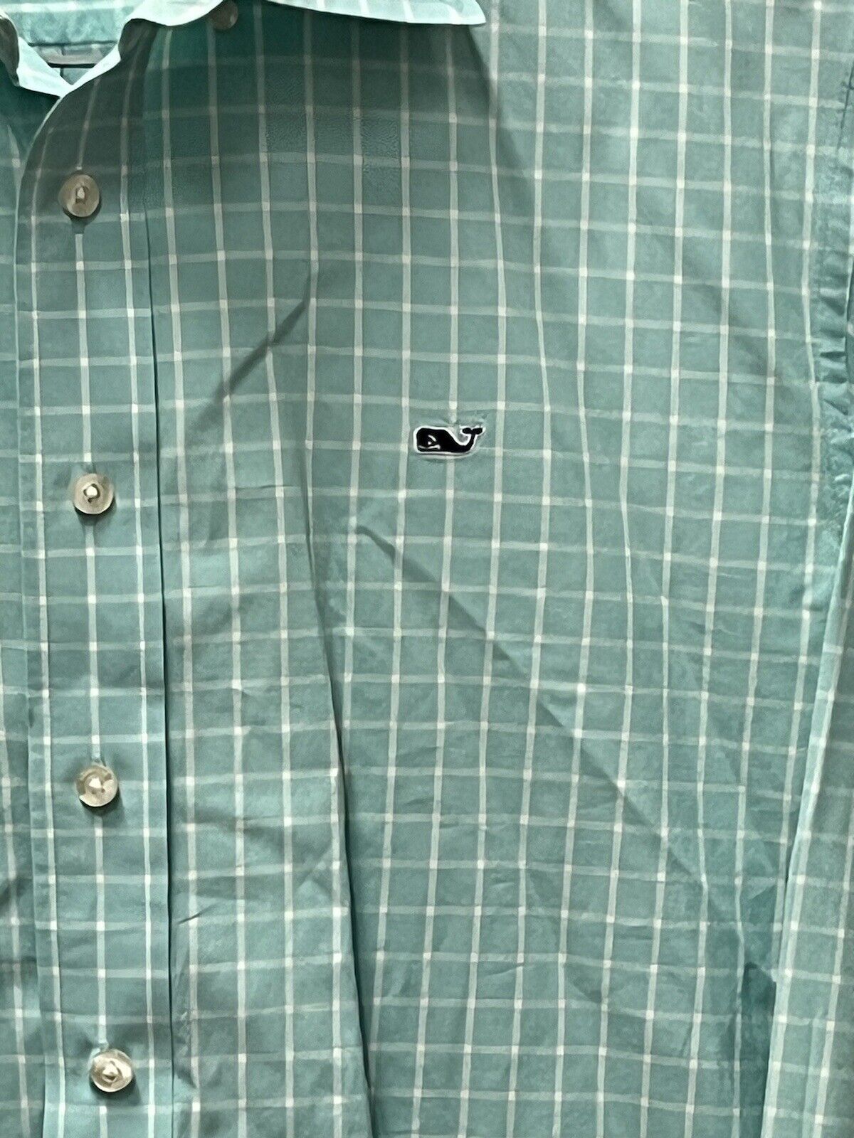 Vineyard Vines Whale Shirt Mens Long Sleeve aqua Plaid Casual Shirt Medium