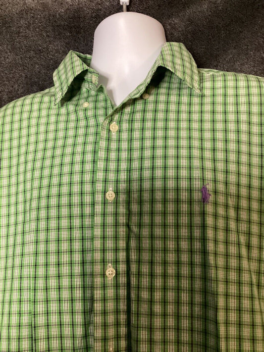 RALPH LAUREN Men’s Classic Fit Short Sleeve Green plaid ￼Check Shirt ￼L