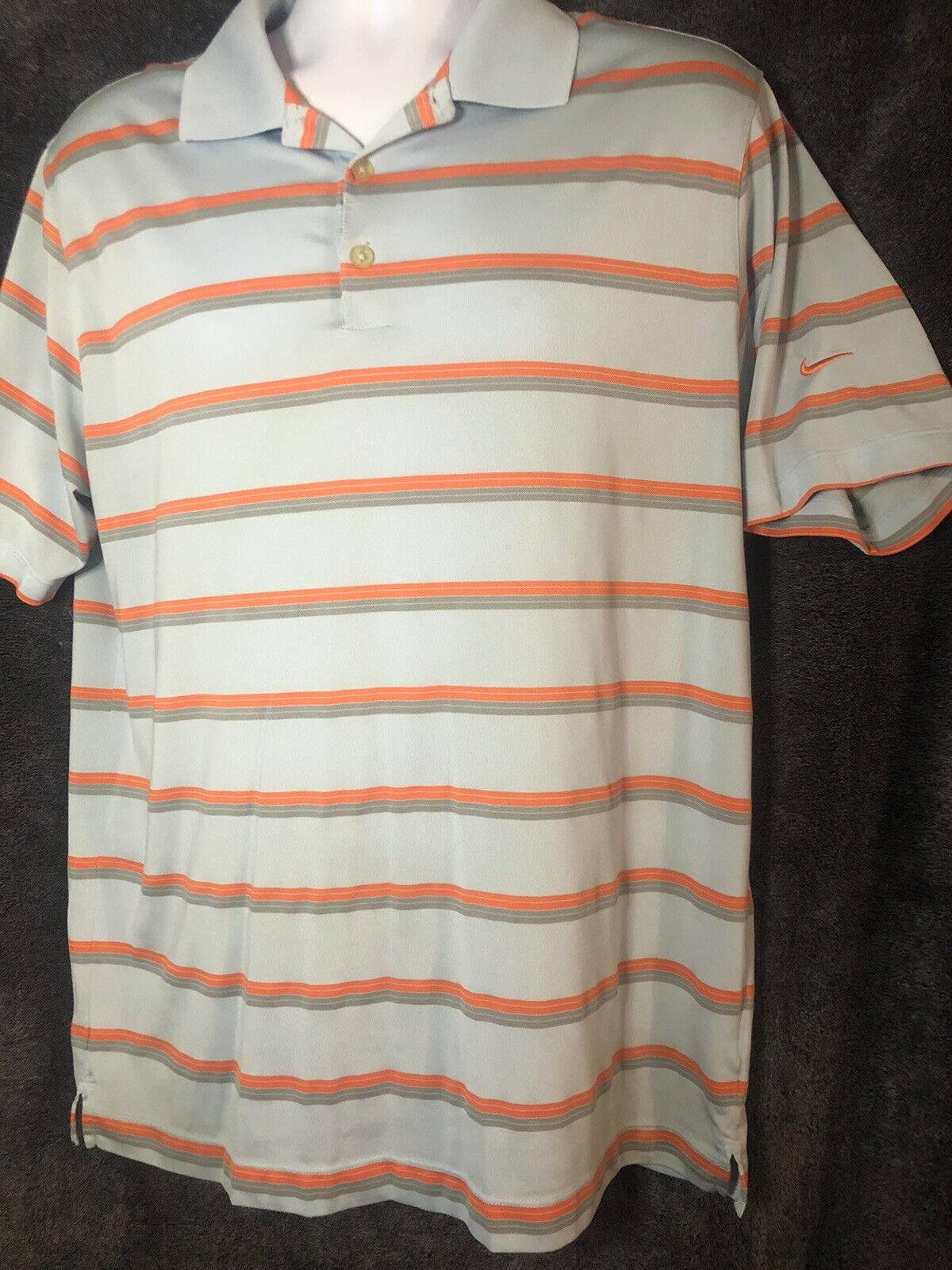 Nike Tour Polo Shirt L/G/G Spring Orange And Gray Stripes, Golf Performance