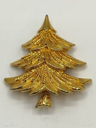 Vtg Signed Corel Gold Tone Christmas Holiday Tree Costume Jewelry Brooch Pin