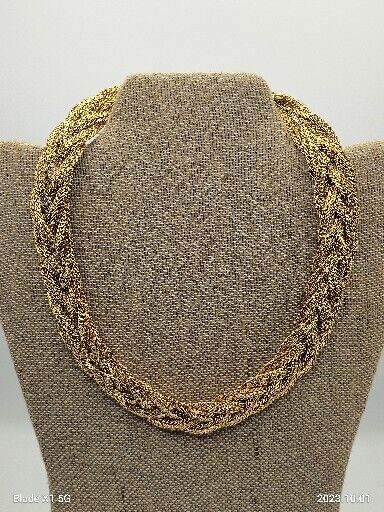 Vintage Napier Signed Braided Collared Gold Tone Chunky Statement Necklace