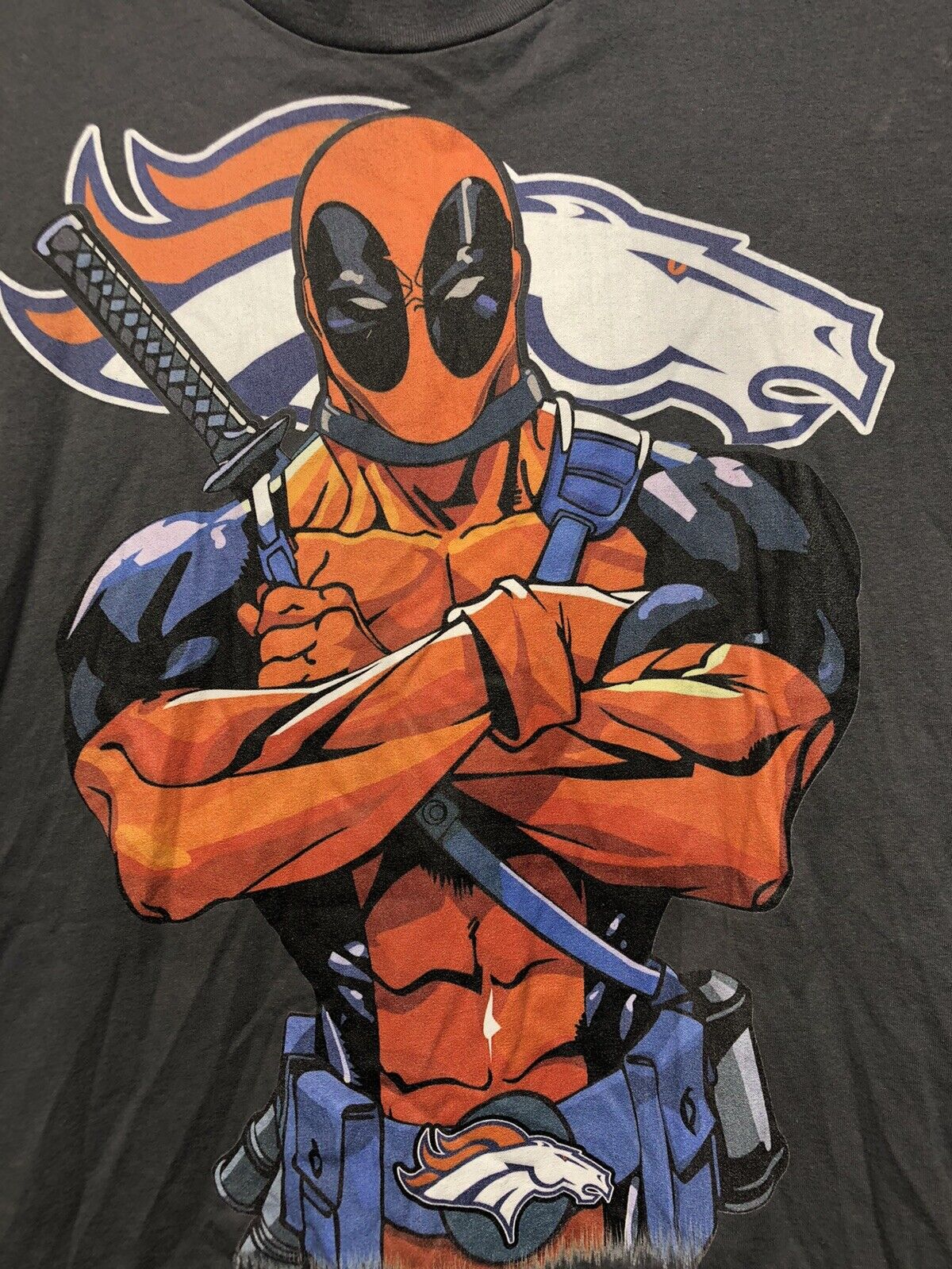 Deadpool Broncos Football American apparel Grey XL T-shirt Made In America