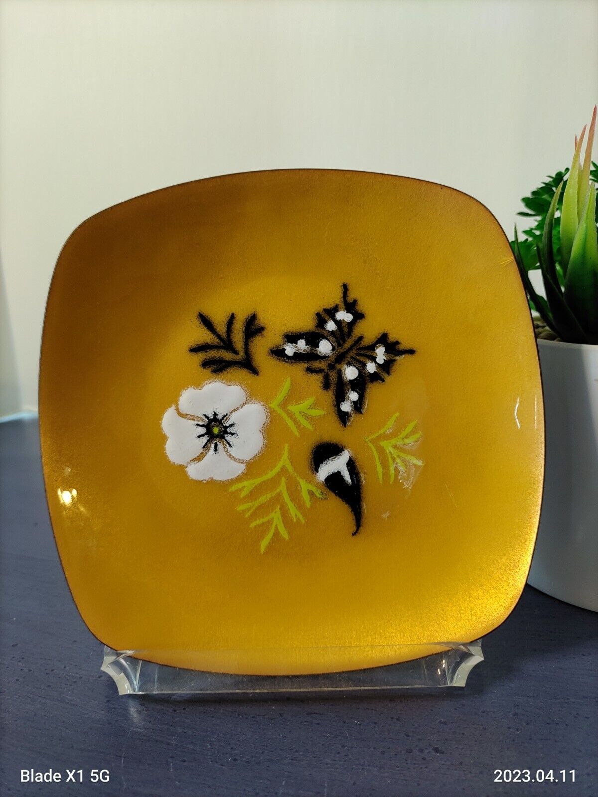 Annemarie DAVIDSON butterfly Enamel On Copper CALIFORNIA Vintage  6” plate