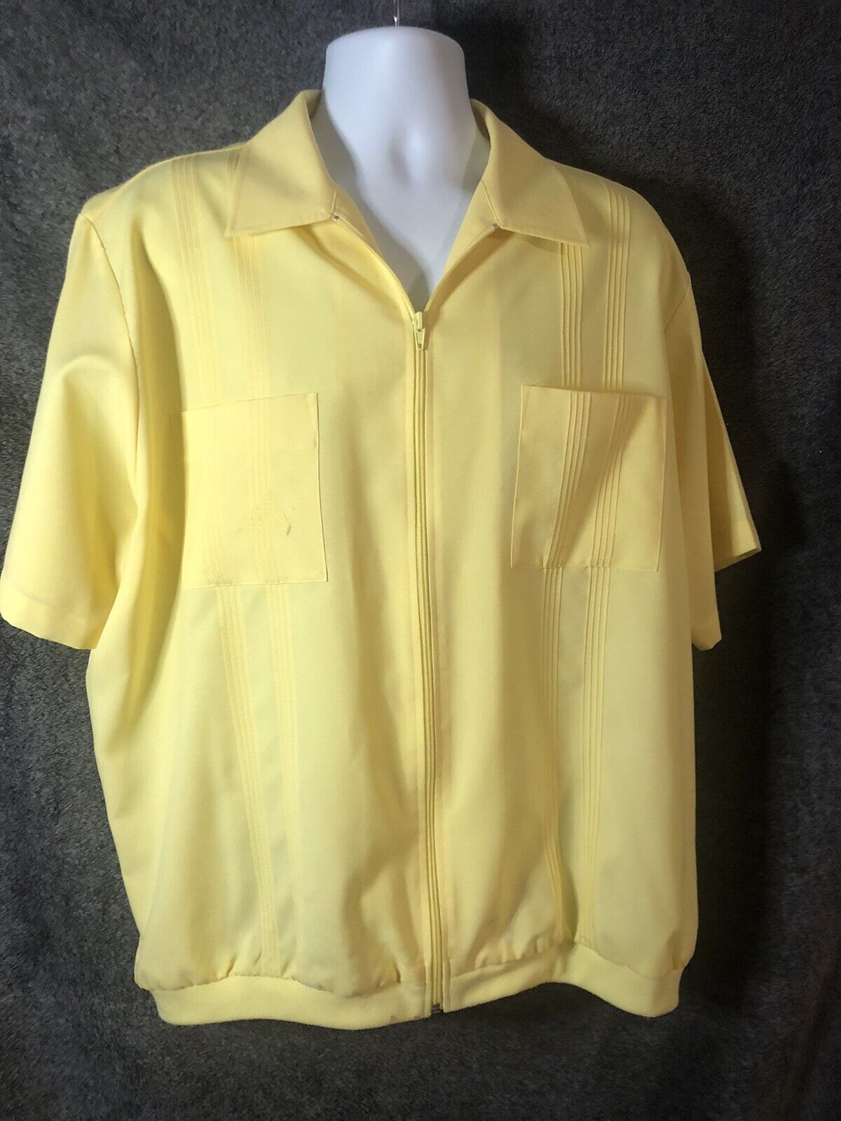 Vintage Haband XL Short Sleeve Shirt RN 84597 Full Zip Up Yellow Casual