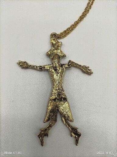 Vintage Scarecrow Gold Tone Movable Articulated Figural Fall Jewelry Necklace