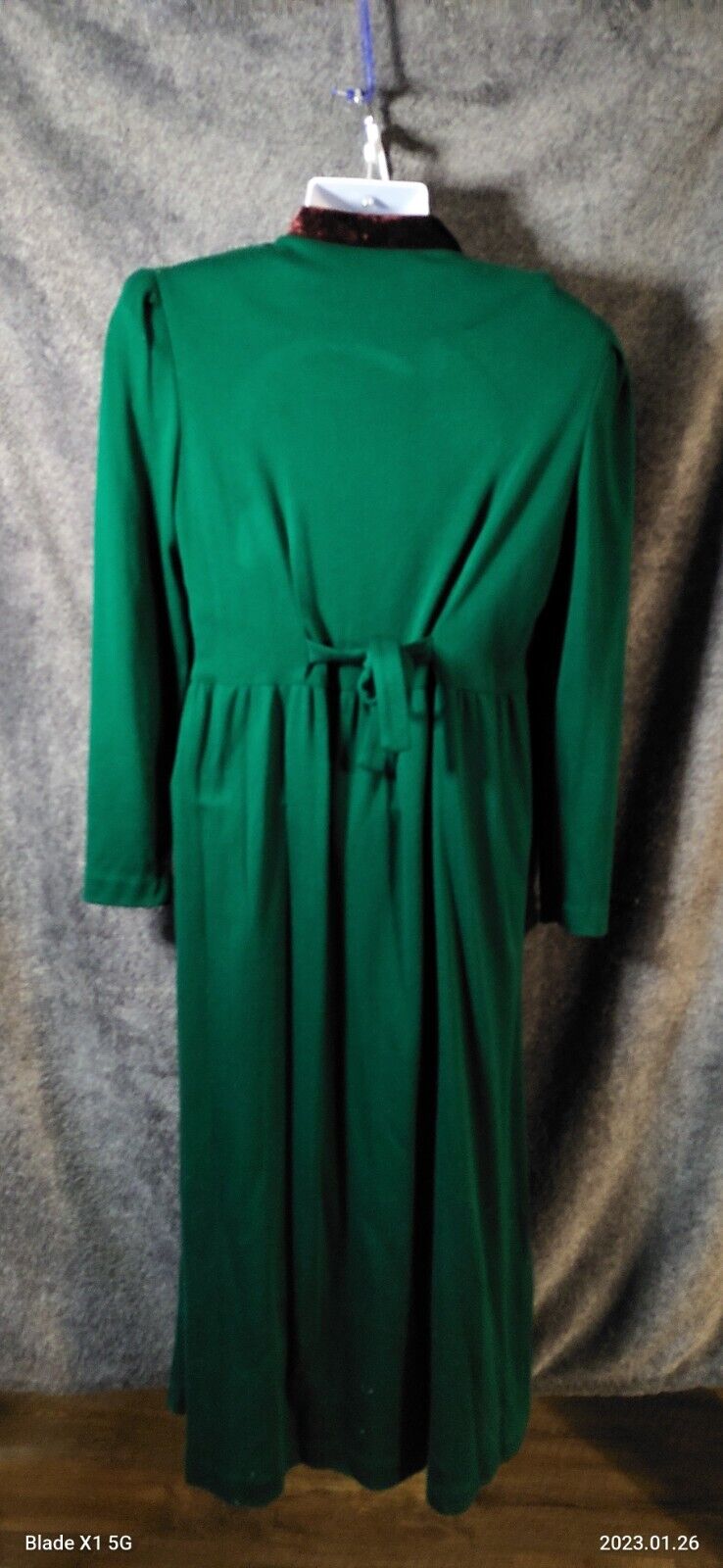 VTG USA Jessica Howard Green Puff Sleeve Velvet Collar Edwardian Modest Dress 12