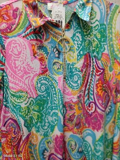 Ivy Road XL Bright Multicolor Paisley Zip Up Ring Short Sleeve Tunic Dress NWT