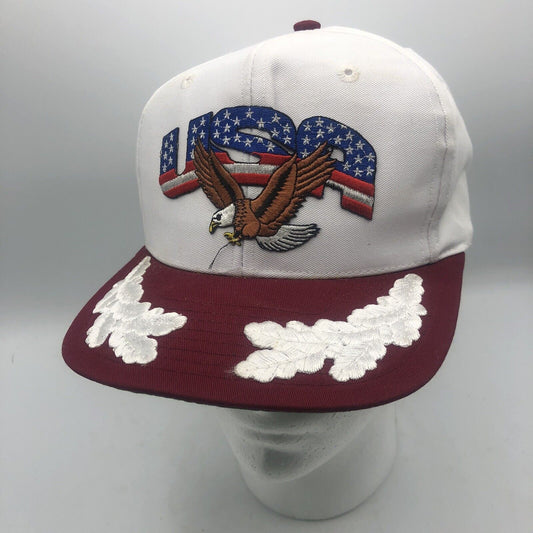 USA Bald Eagle Embroidered Baseball Hat. Adjustable white vintage truckerhat