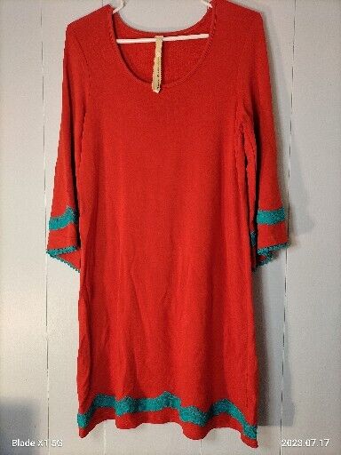 Uncle Frank Embroidery/Lace Red/Turquoise Boho Fringe Flared Sz. S Tunic Dress