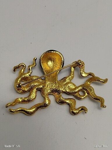 Vintage Signed MFA Museum of Fine Arts Octopus Enamel Brooch Pin Beach Teal Blue