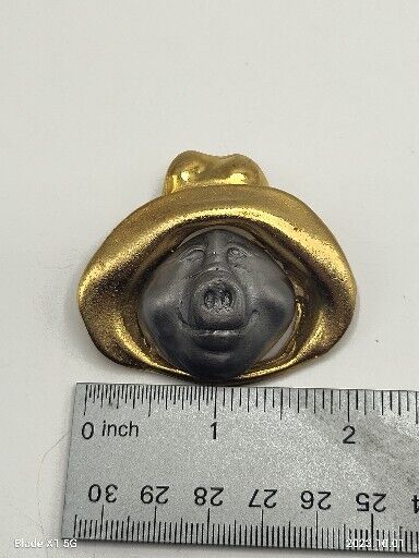 Vintage Pig Hog In Hat Brooch Pin Gold Silver Pewter Two Toned Fisherman