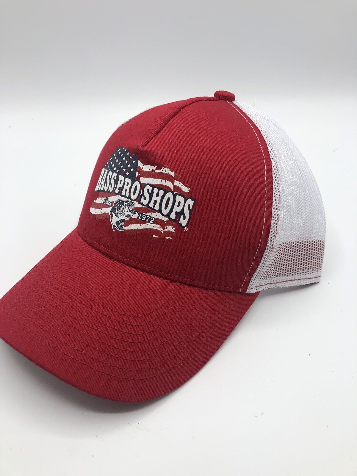 Bass Pro Gone Fishing Trucker Hat snap back red and white New W tags since 1972