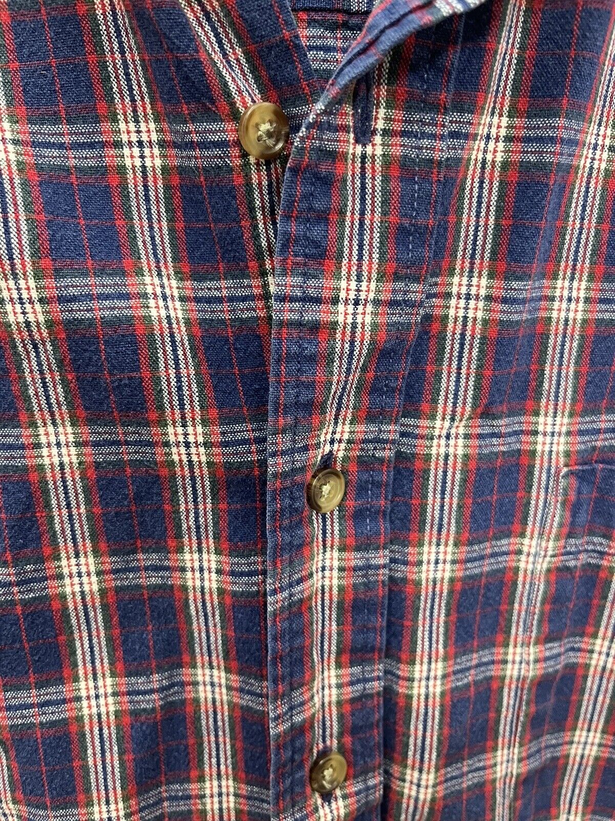 VINTAGE Eddie Bauer Heavy Blue Tartan Plaid Long Sleeve Button Up Shirt MensXL