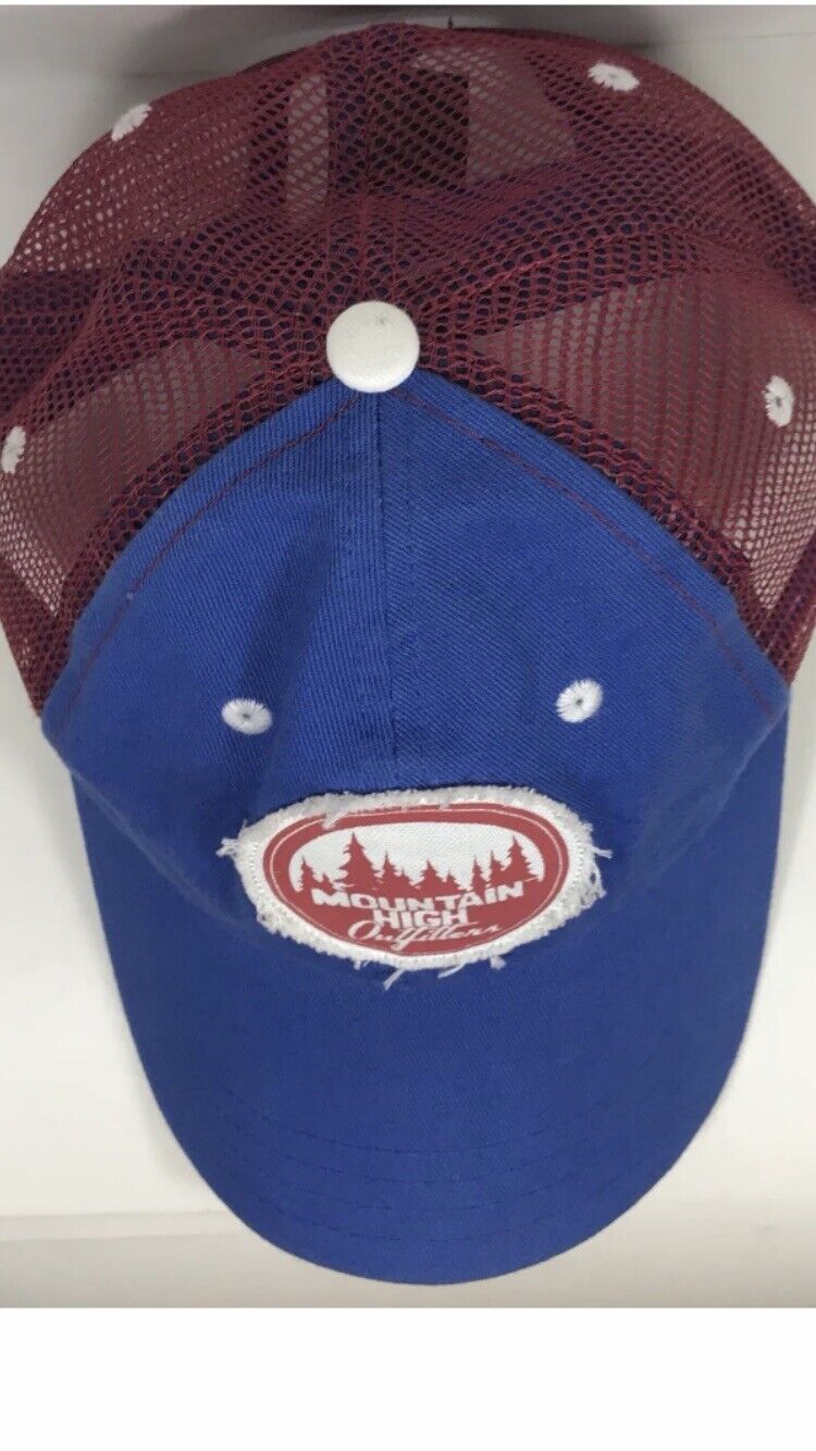 Mountain High Outfitters Hat Blue Red Trucker Cap Outdoor Patch Logo SnapBack